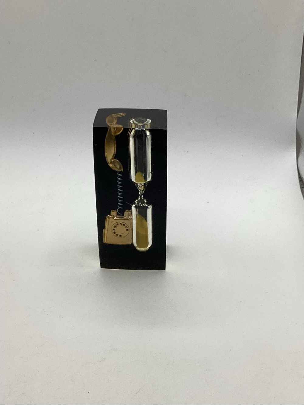 Clear Lucite Hourglass with Gold Telephone Motif Vtg 1960s timer